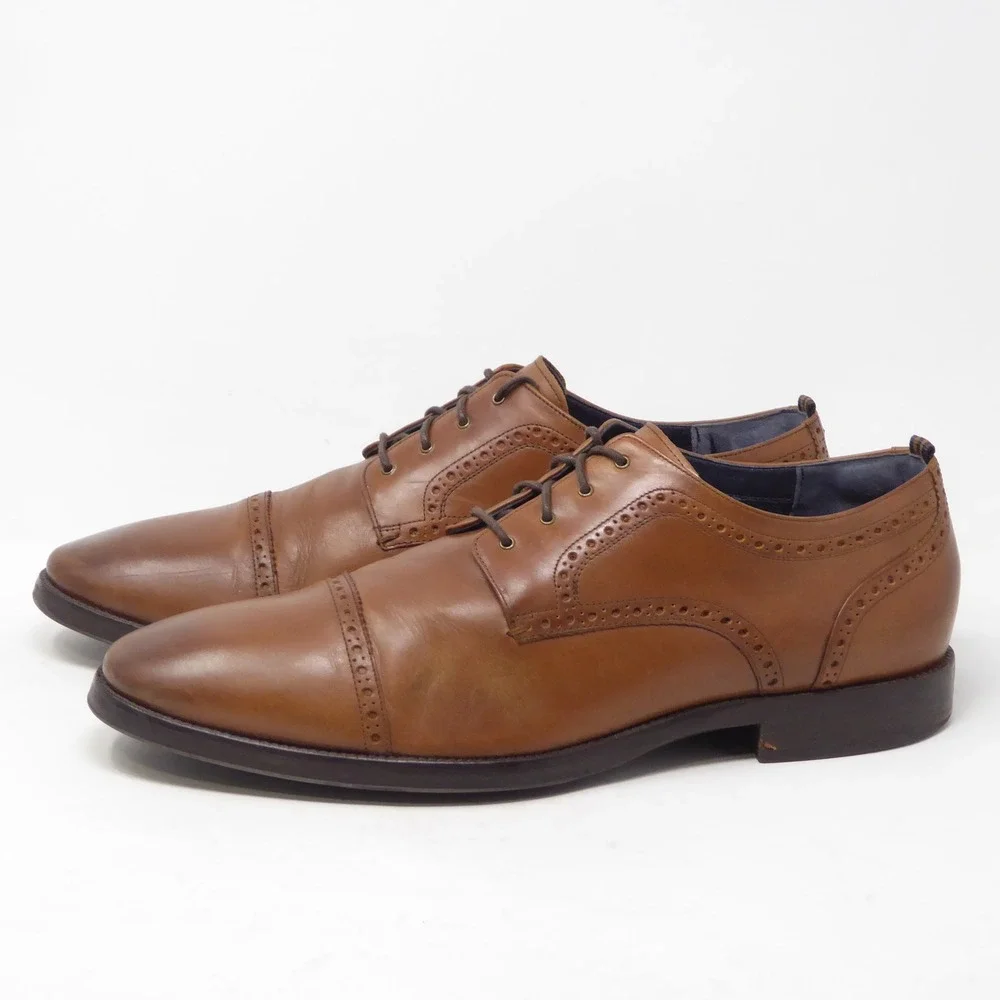 Cole Haan Mens Jefferson Grand 2.0 Oxford Shoes Brown Leather Brogue Cap Toe 13M